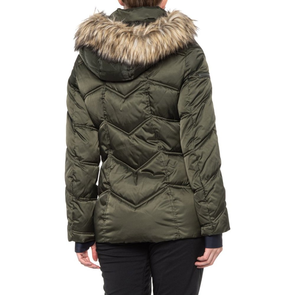 NWT $195 NAUTICA Women XS Winter Snow Puffer Jacket with Faux Fur Trim Green - Picture 3 of 11
